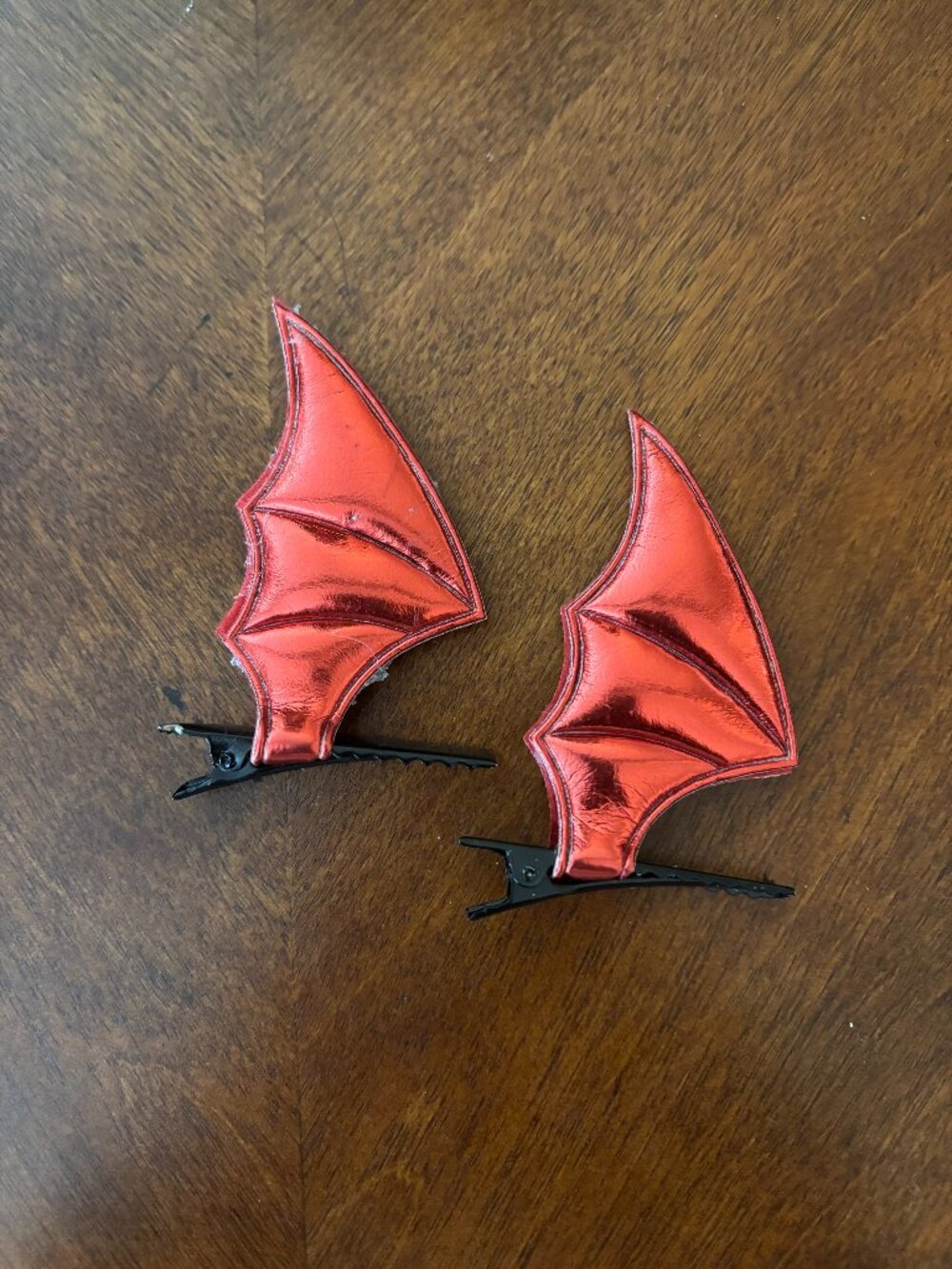 Red Metallic Bat Wing Dragon Hair Clips Goth Vampire Halloween Accessory